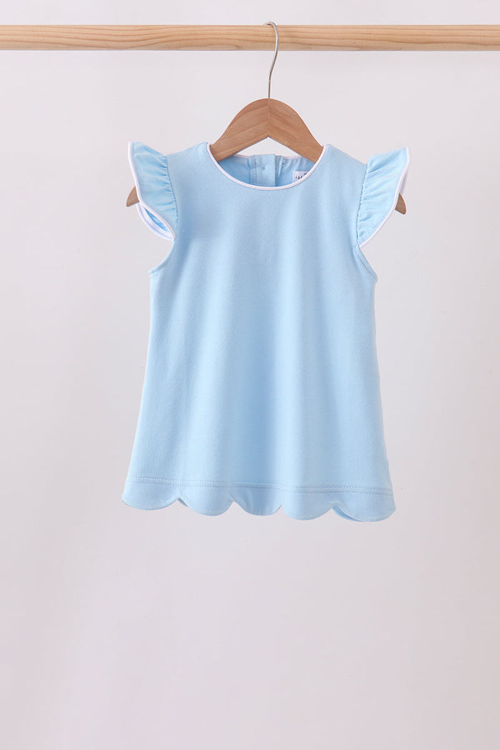Flutter sleeve scalloped top - Mint