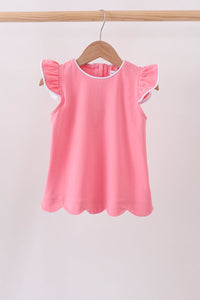 Flutter sleeve scalloped top - Pink