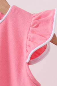 Flutter sleeve scalloped top - Pink