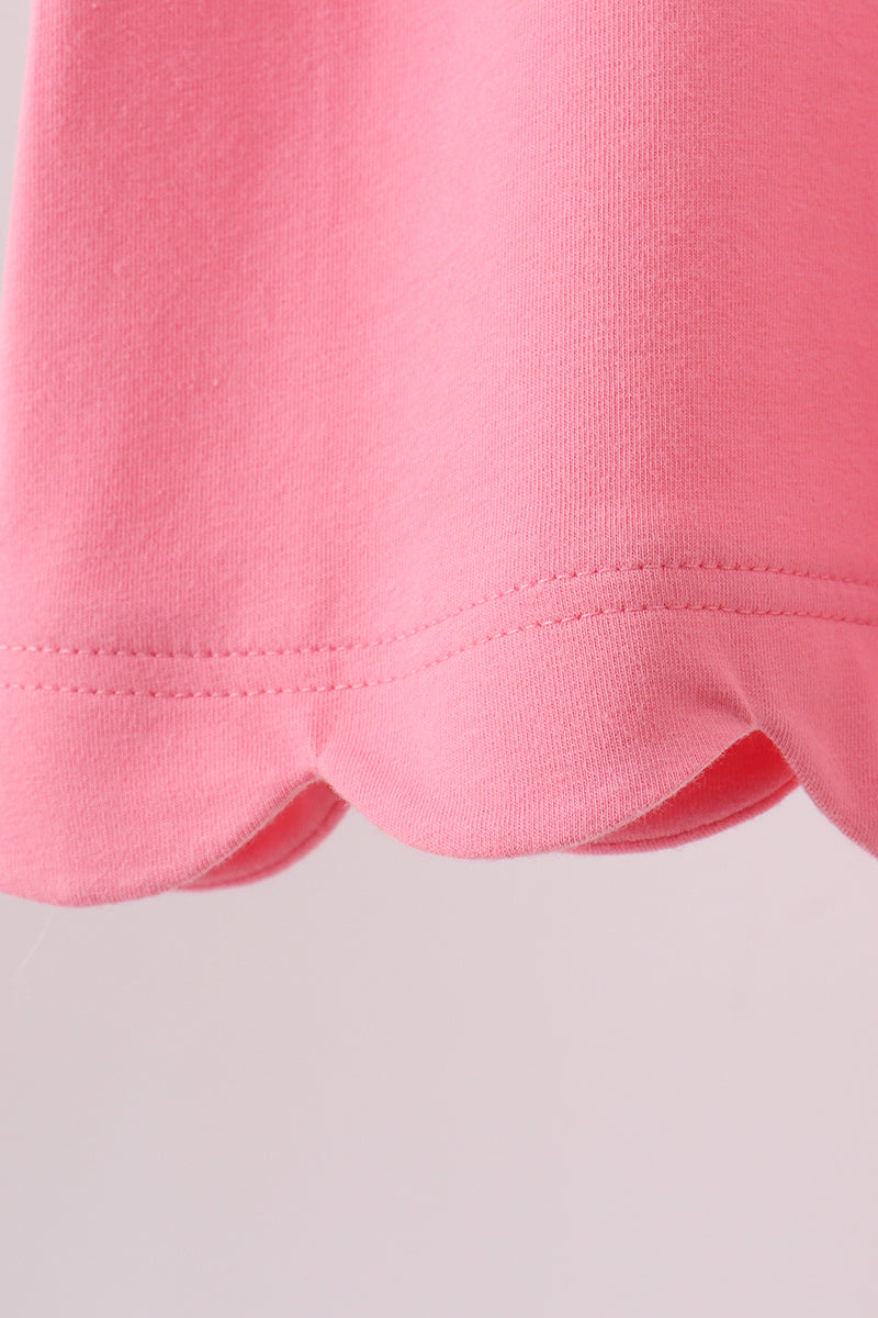 Flutter sleeve scalloped top - Pink