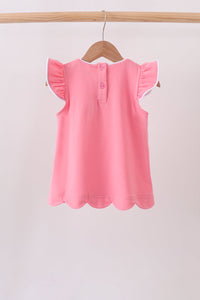 Flutter sleeve scalloped top - Pink