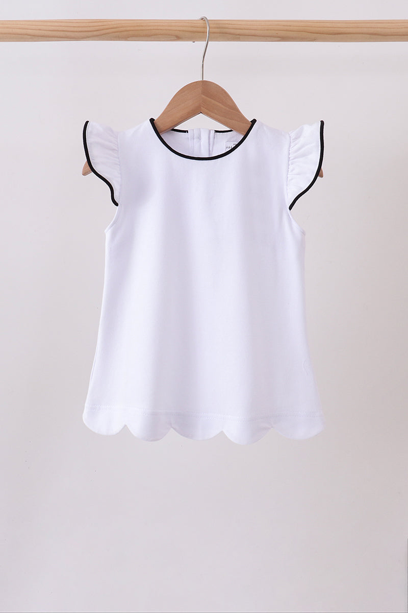 Flutter sleeve scalloped top - White