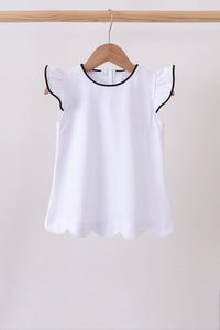 Flutter sleeve scalloped top - White