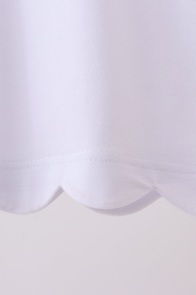 Flutter sleeve scalloped top - White