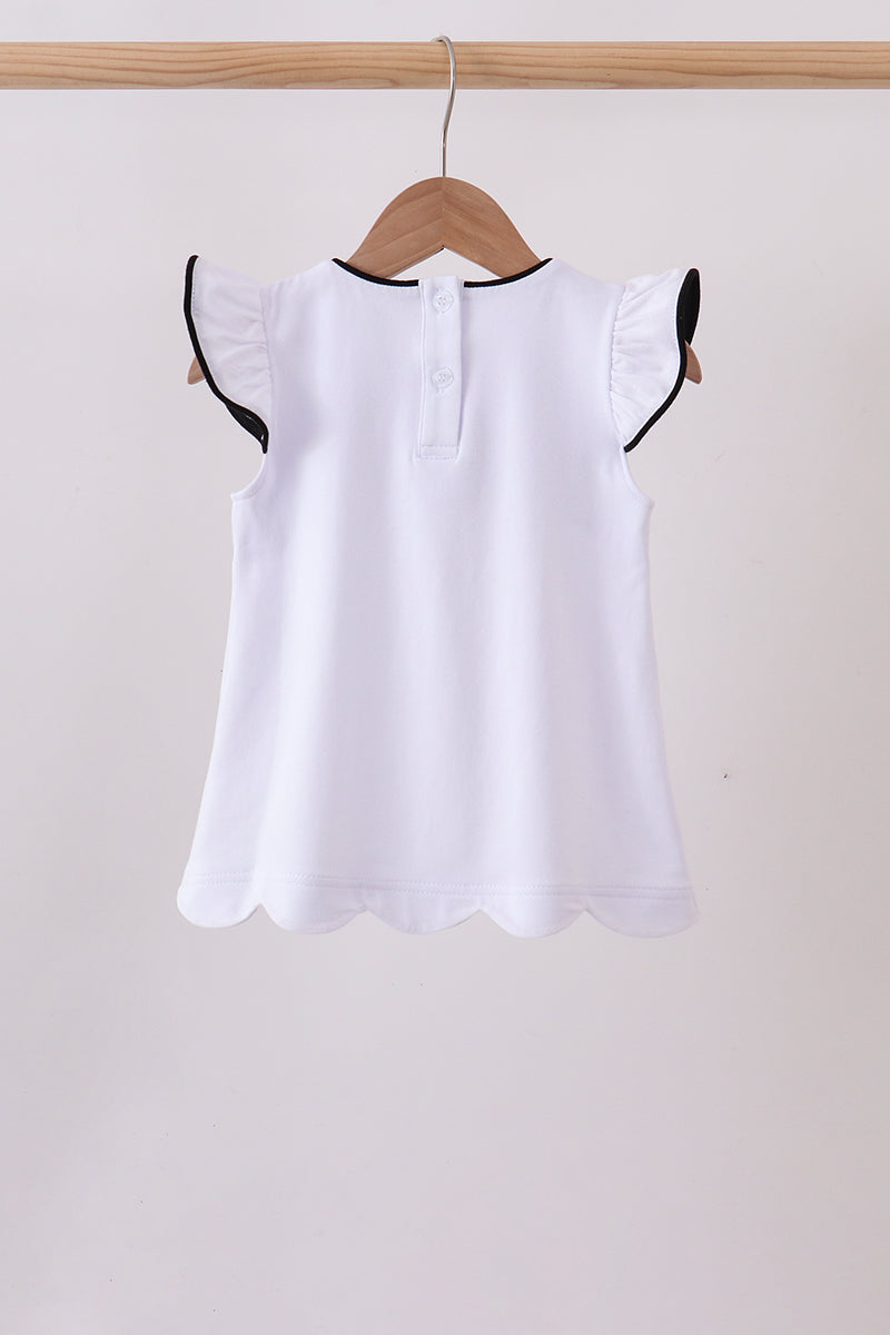 Flutter sleeve scalloped top - White