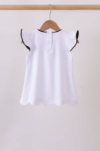 Flutter sleeve scalloped top - White