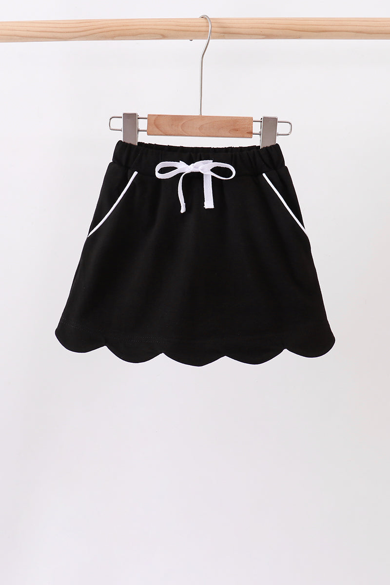 Scallop hem bow skort - Black