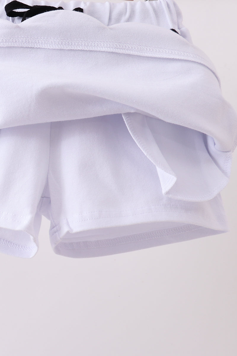 Scallop hem bow skort - White