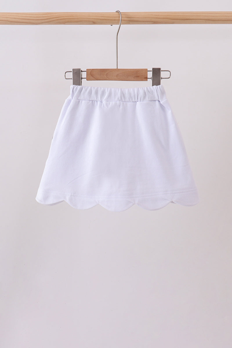 Scallop hem bow skort - White