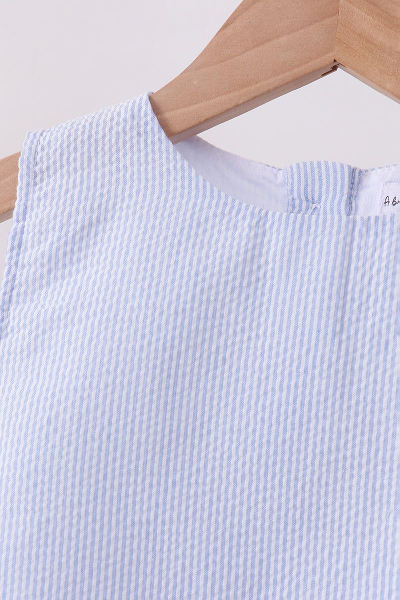 Seersucker Stripe Scalloped Shorts Set - Blue