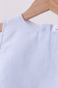 Seersucker Stripe Scalloped Shorts Set - Blue