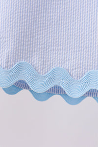 Seersucker Stripe Scalloped Shorts Set - Blue