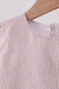 Khaki Seersucker Stripe Scalloped Shorts Set
