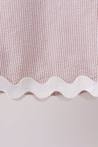 Khaki Seersucker Stripe Scalloped Shorts Set