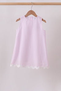 Pink Seersucker Stripe Scalloped Dress