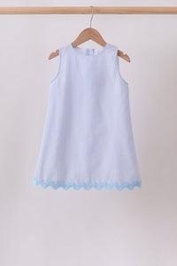 Seersucker Stripe Scalloped Dress - Blue