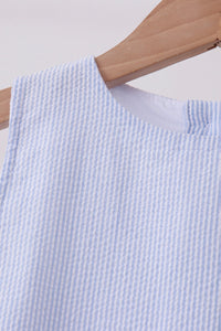 Seersucker Stripe Scalloped Dress - Blue