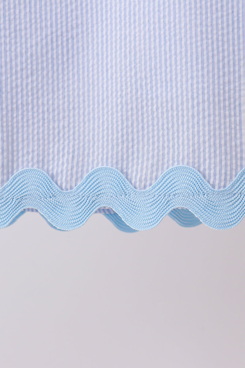 Seersucker Stripe Scalloped Dress - Blue