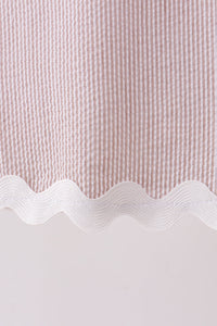 Khaki Seersucker Stripe Scalloped Dress