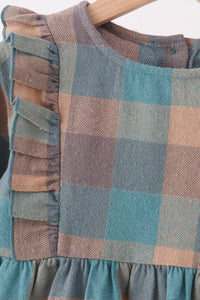 Teal Plaid Ruffle Dress