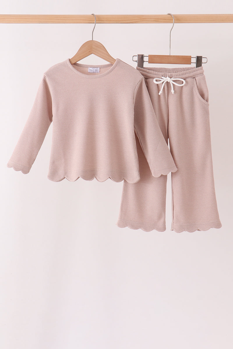 Scalloped pants set - Beige