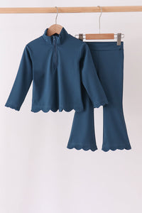 Scalloped zipper active set - Navy
