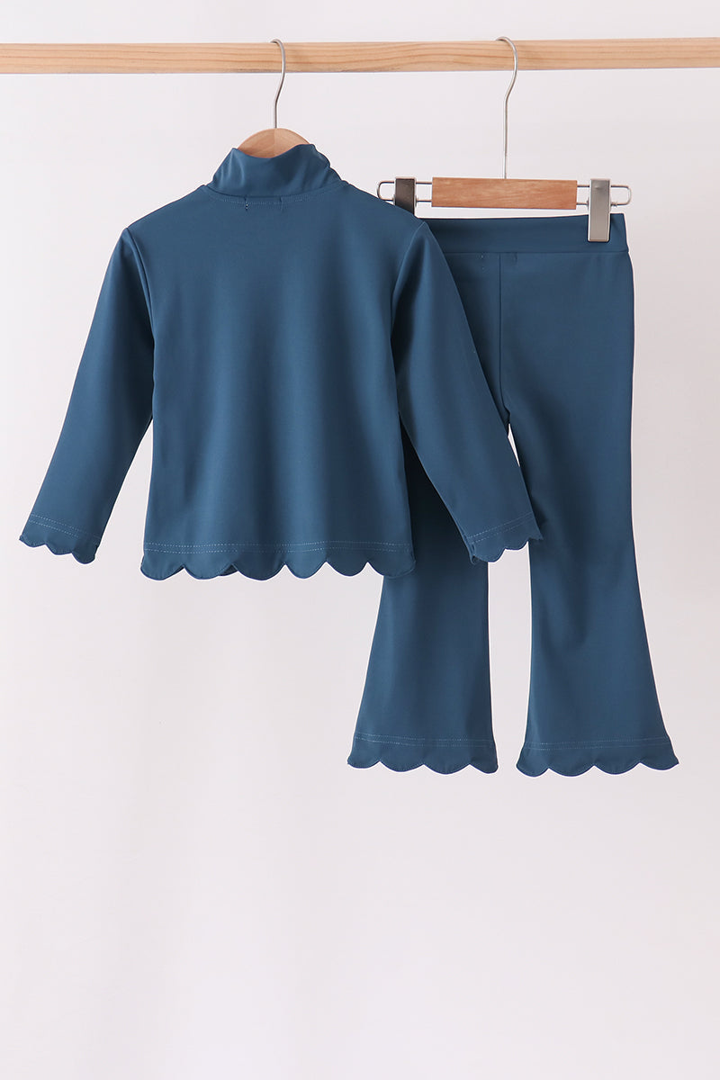 Scalloped zipper active set - Navy