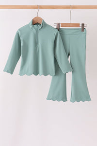 Scalloped zipper active set - Sage
