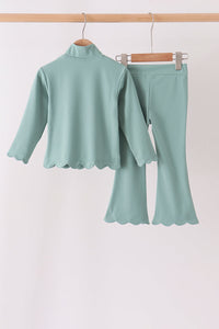 Scalloped zipper active set - Sage