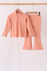 Scalloped zipper active set - Coral