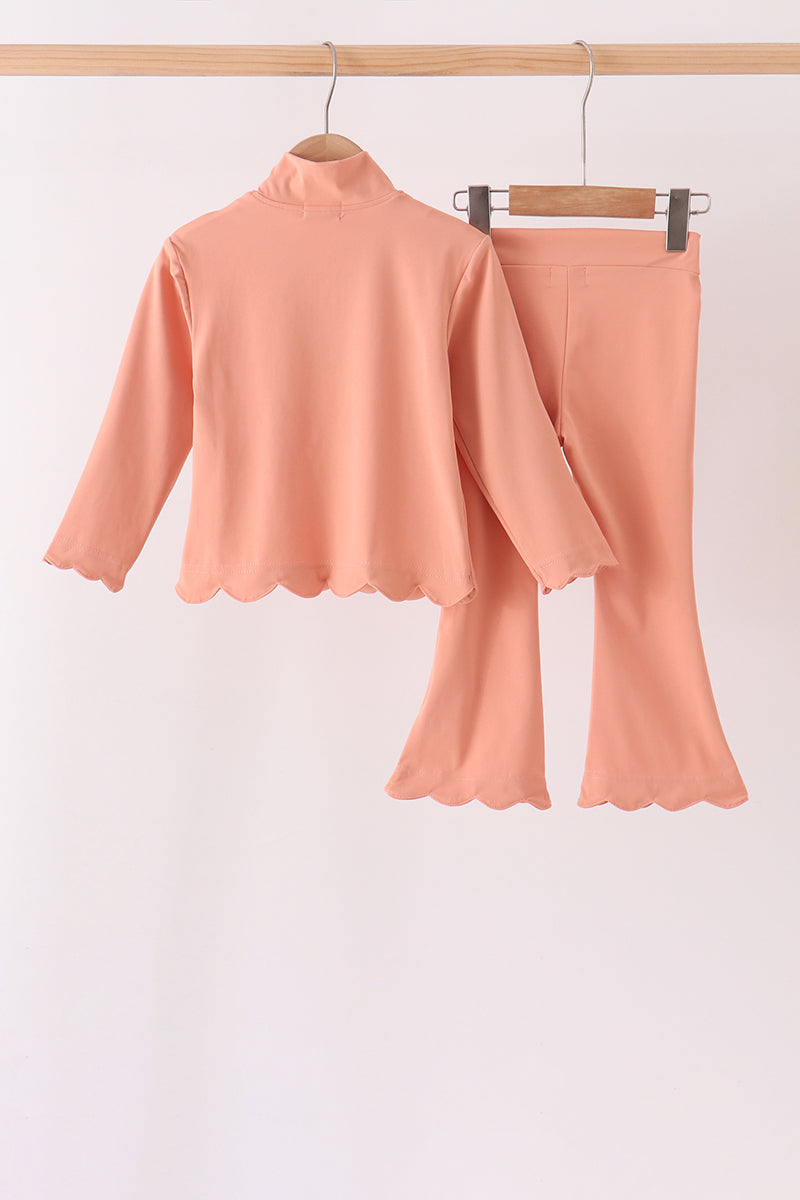 Scalloped zipper active set - Coral