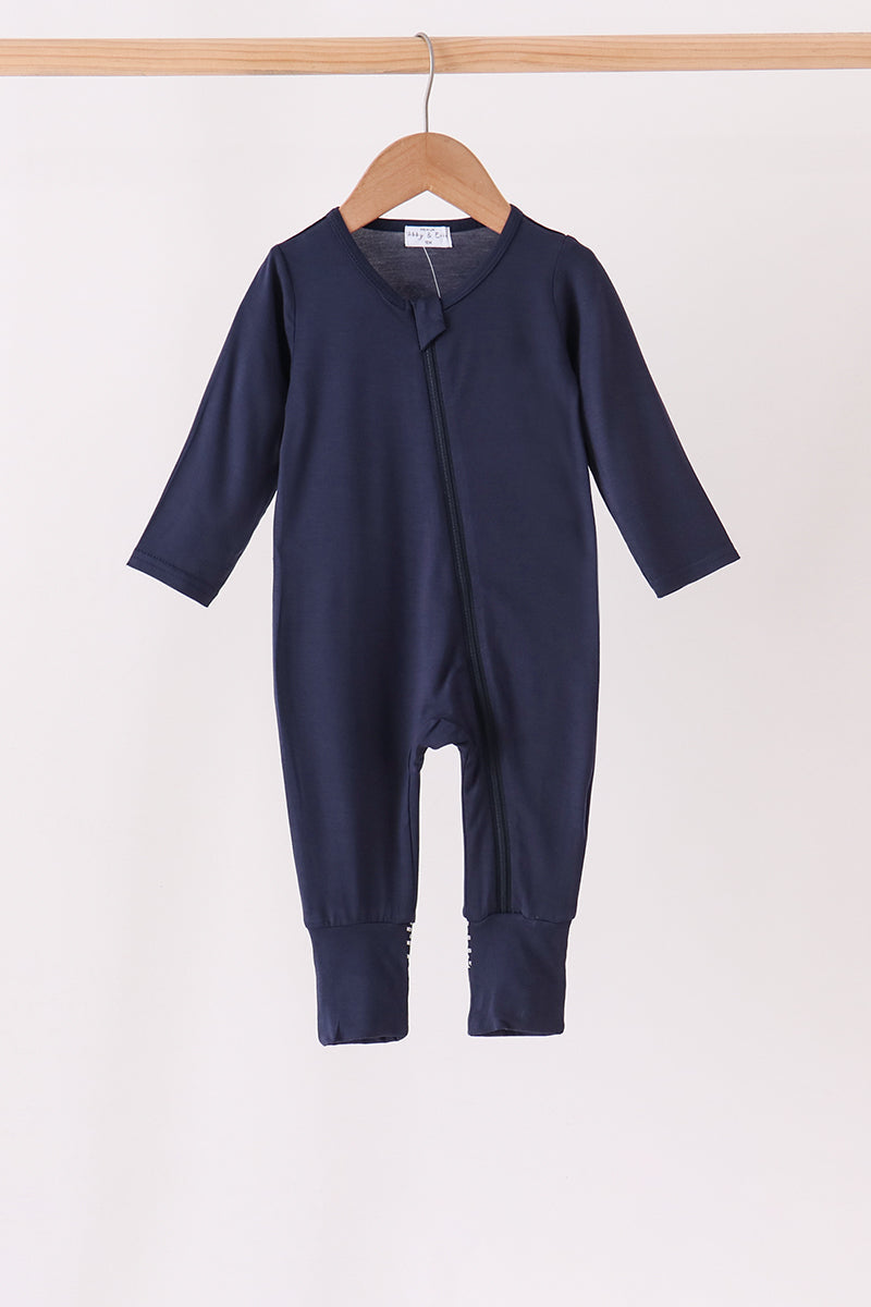 Zipper bamboo anti-slip romper - Navy