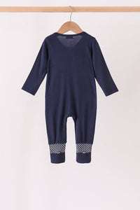Zipper bamboo anti-slip romper - Navy