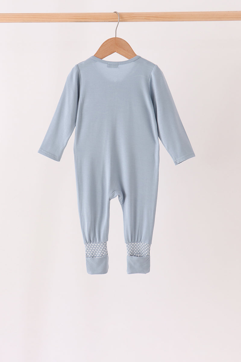 Zipper bamboo anti-slip romper - Blue