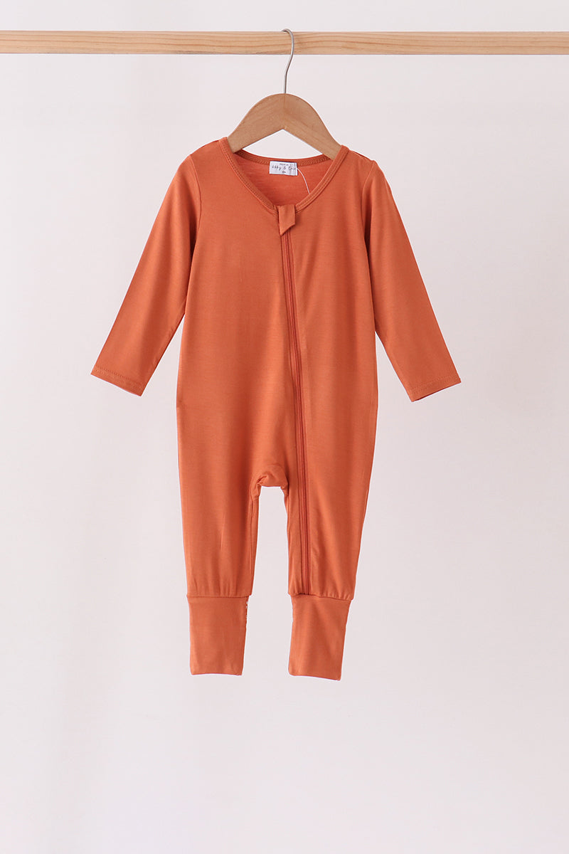 Zipper bamboo anti-slip romper - Caramel