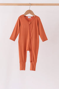 Zipper bamboo anti-slip romper - Caramel