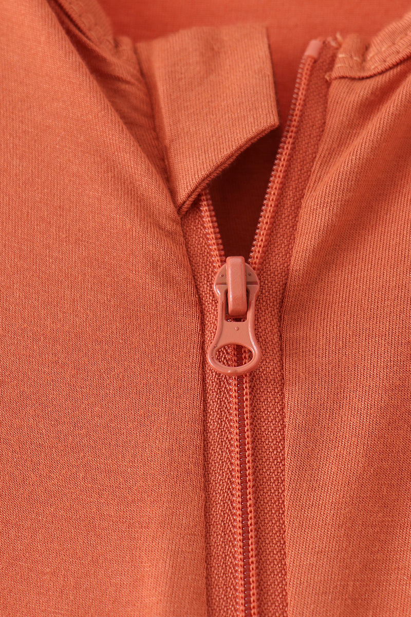 Zipper bamboo anti-slip romper - Caramel