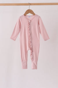 Pink ruffle zipper bamboo anti-slip romper – wholesale for boutiques | Honeydew USA