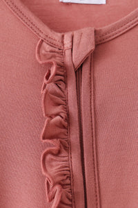 Dusty rose ruffle zipper bamboo romper – view 2