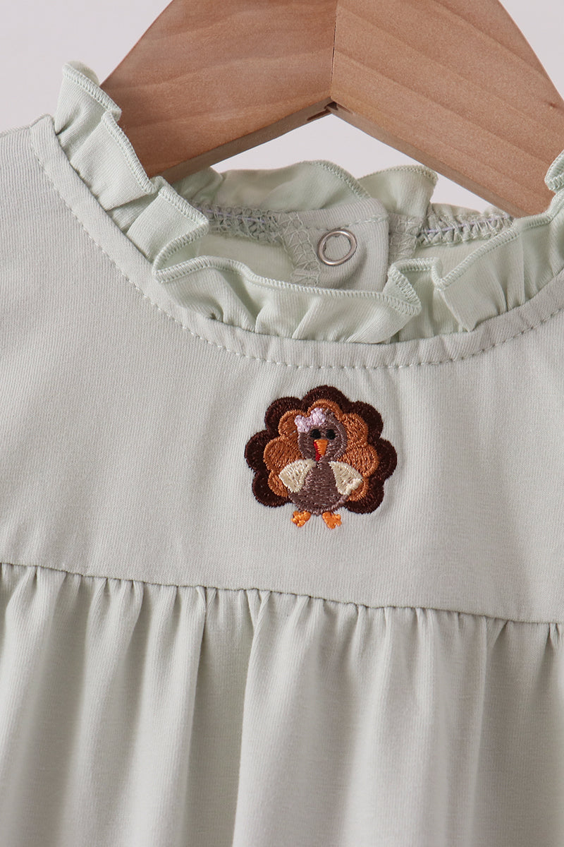 Turkey embroidery ruffle romper