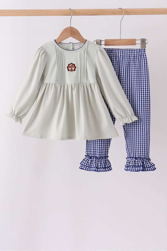 Turkey embroidery ruffle pants set