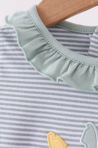 Turkey embroidery ruffle stripe romper