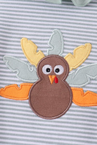 Turkey embroidery ruffle stripe romper