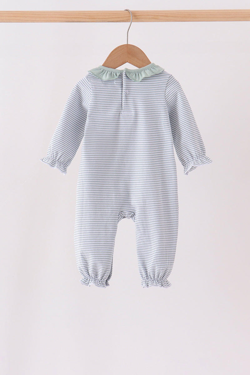 Turkey embroidery ruffle stripe romper