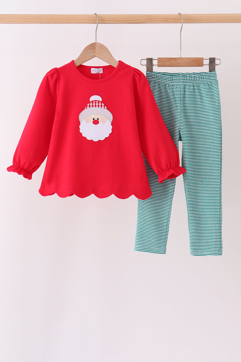Santa embroidery scalloped pants set
