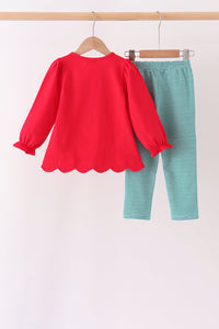 Santa embroidery scalloped pants set