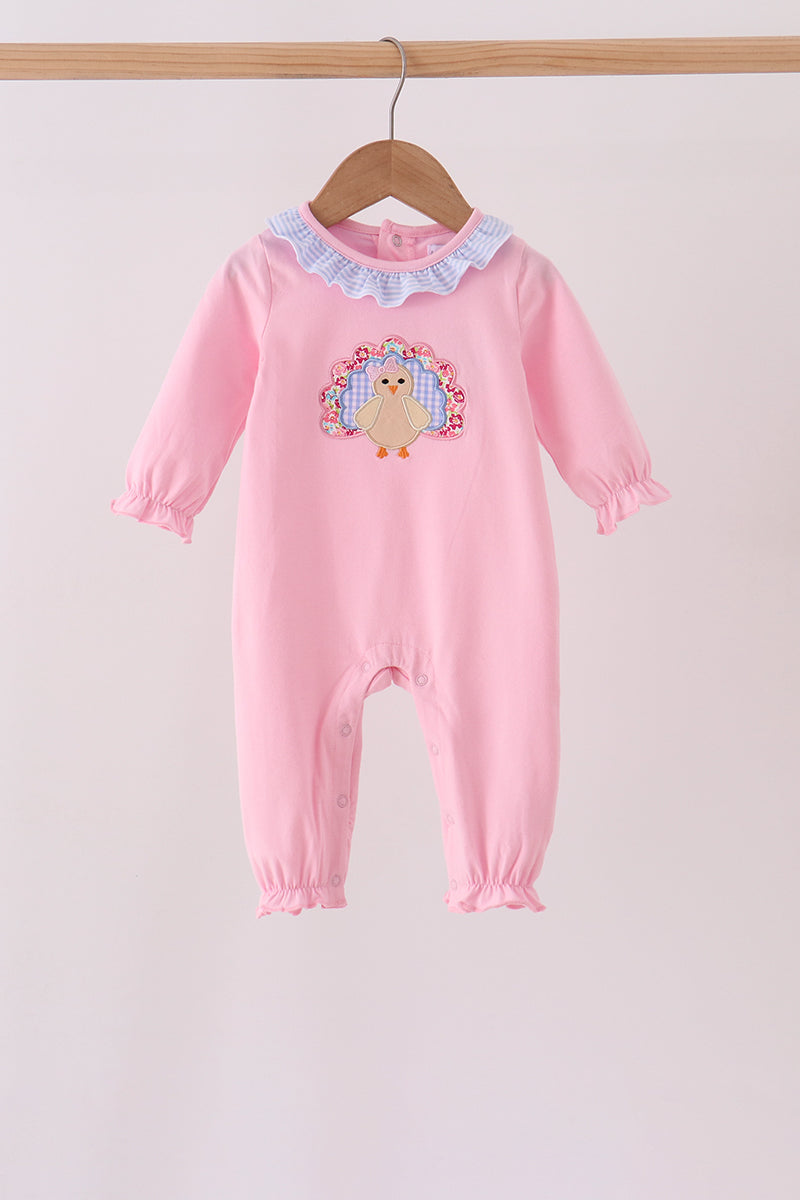 Turkey embroidery ruffle romper