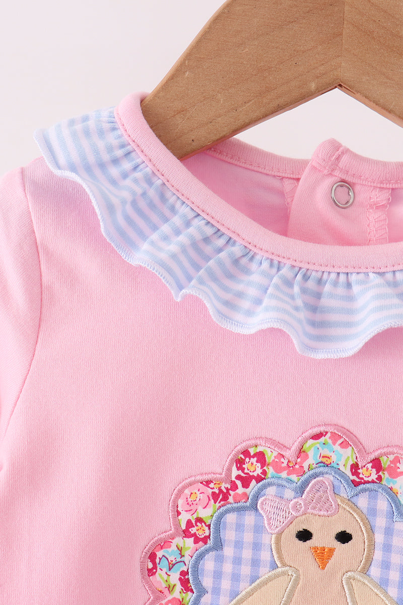 Turkey embroidery ruffle romper