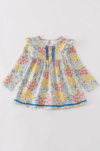 Platinum Blue Floral Print Ruffle Dress - Essential Southern Charm