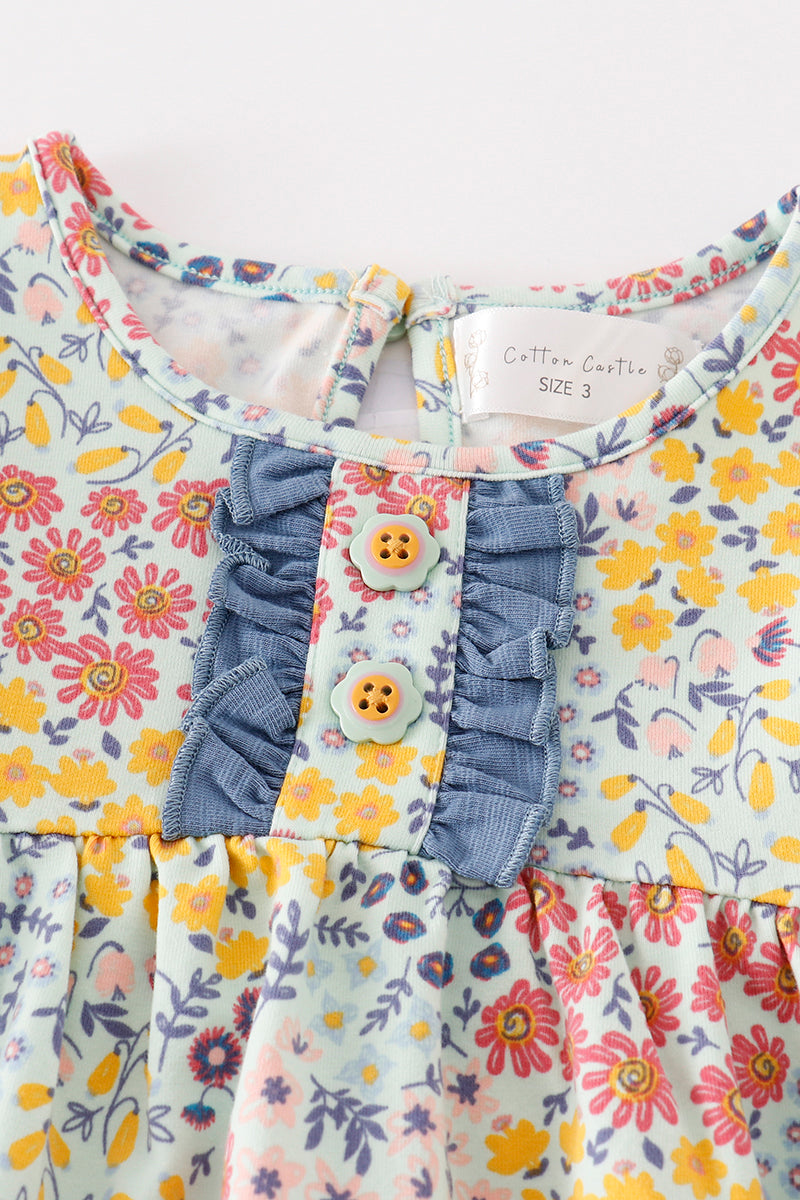 Platinum Blue Floral Print Ruffle Dress - Essential Southern Charm